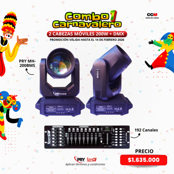 Combo Carnavalero – 2 Luces MH-200W PRY + Controlador DMX