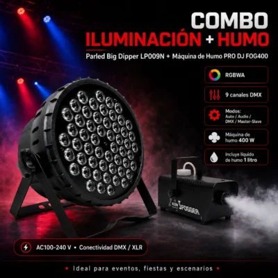 Combo iluminación Big Dipper LP009N con máquina de humo PRO DJ FOG400