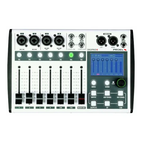 Mezclador digital PROEL DIGIPAD8 de 8 canales con Wi-Fi, USB, Bluetooth y pantalla táctil
