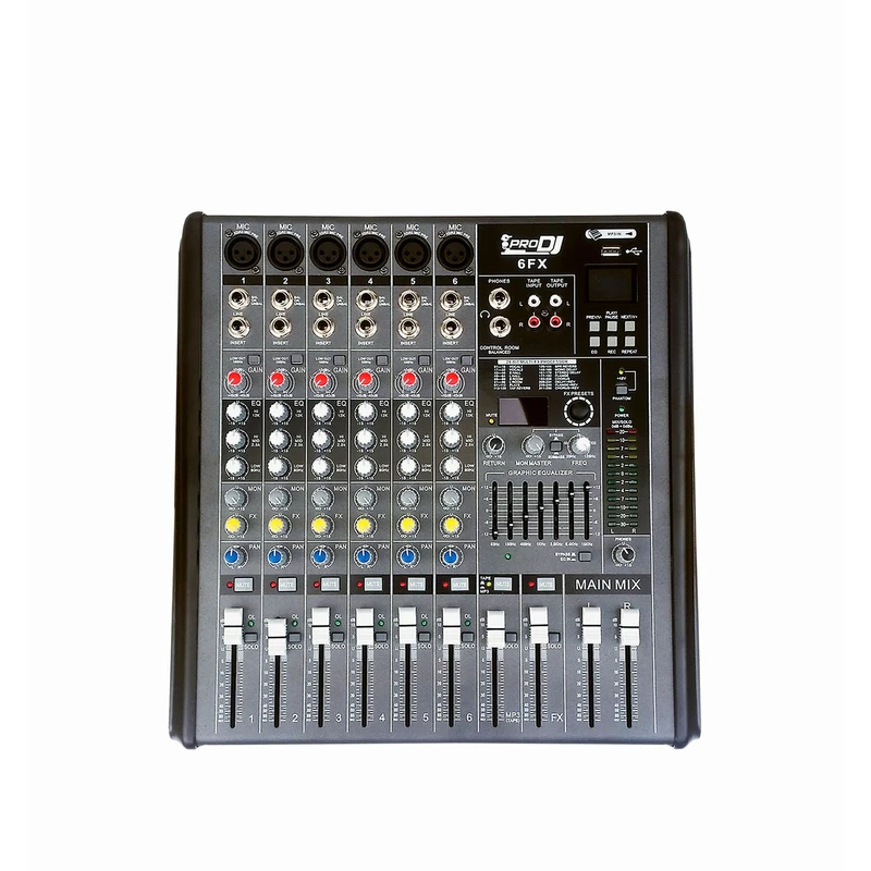 Consola Pro Dj 6FX Análoga 6 Canales con Efectos y USB/Bluetooth