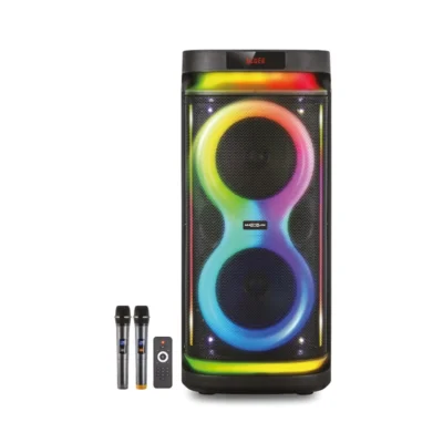 Cabina Activa Doble Maxlin MX8DLED 2x8" 480 W con Luces LED y 2 Micrófonos Inalámbricos