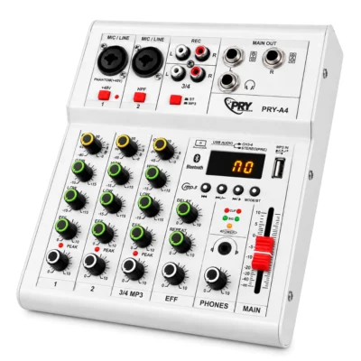Consola PRY-A4B Blanca Mezcladora con Bluetooth, USB y Phantom 48V