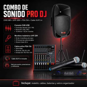 Cabina Activa Combo sonido en vivo PRO DJ CH8 con micrófonos UHF y cabina PSA-15A SYS